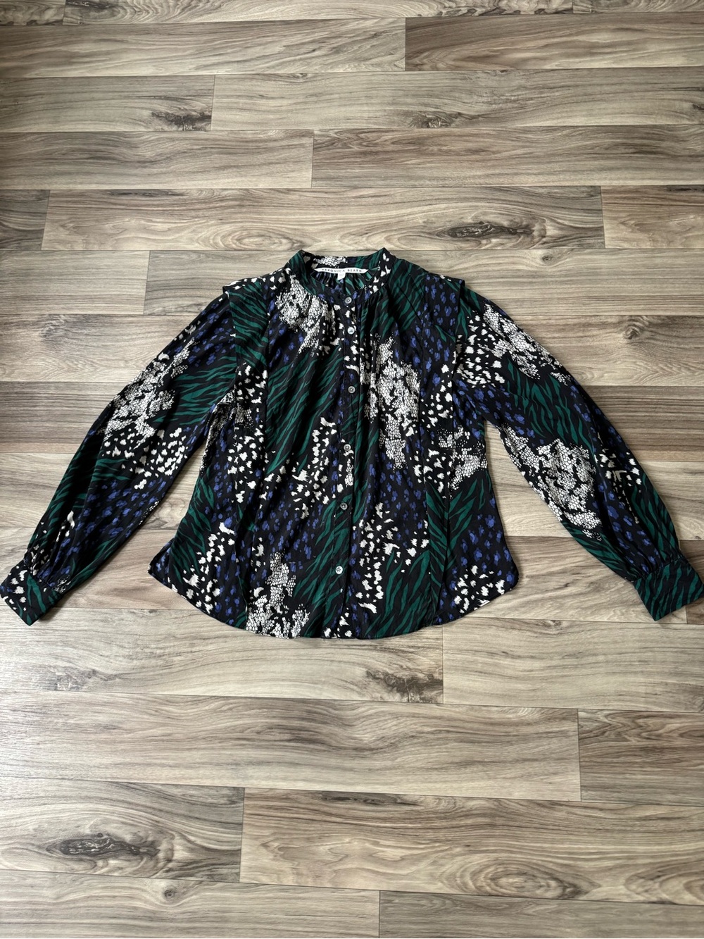 Veronica Beard Buckley Silk-Blend Top Multi Print Blouse Size 8